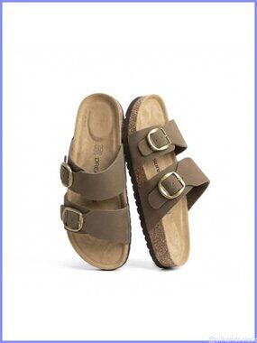Women's Arch Support Slide Sandals with Genuine Leather Footbed